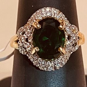 🍀NWT!!! VS Clarity! 10K Gold 2.14ctw Russian Emerald & Diamond Dinner Ring!
